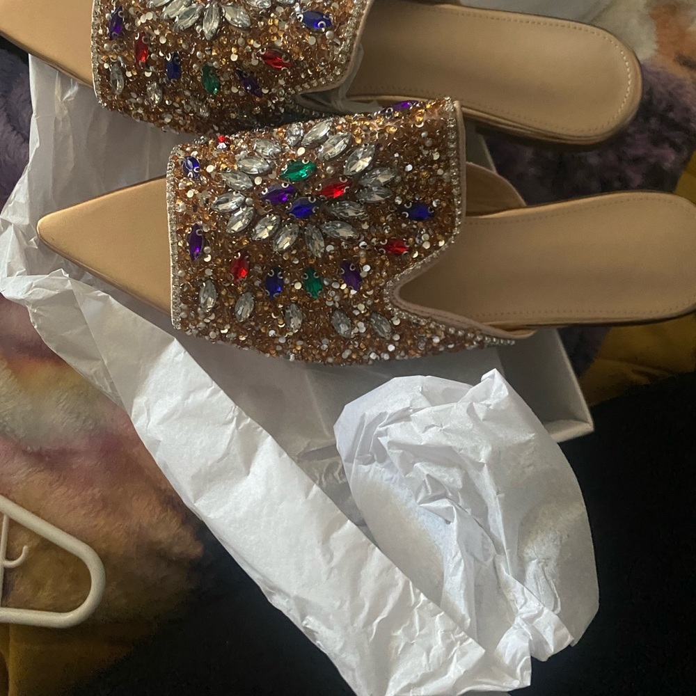 Embellished Gold Women's Slide Sandals